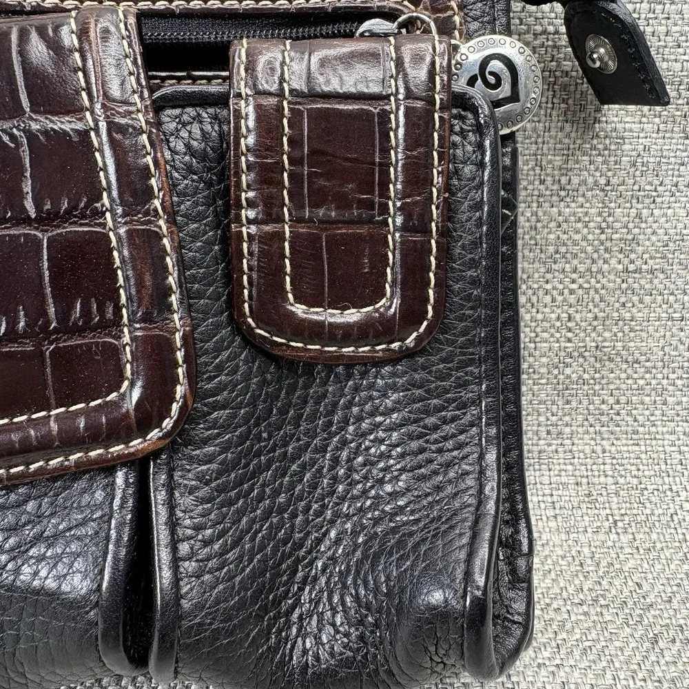 Brighton Black Brown Leather Crossbody Organizer Bag Heart Hardware Mini‎ Purse